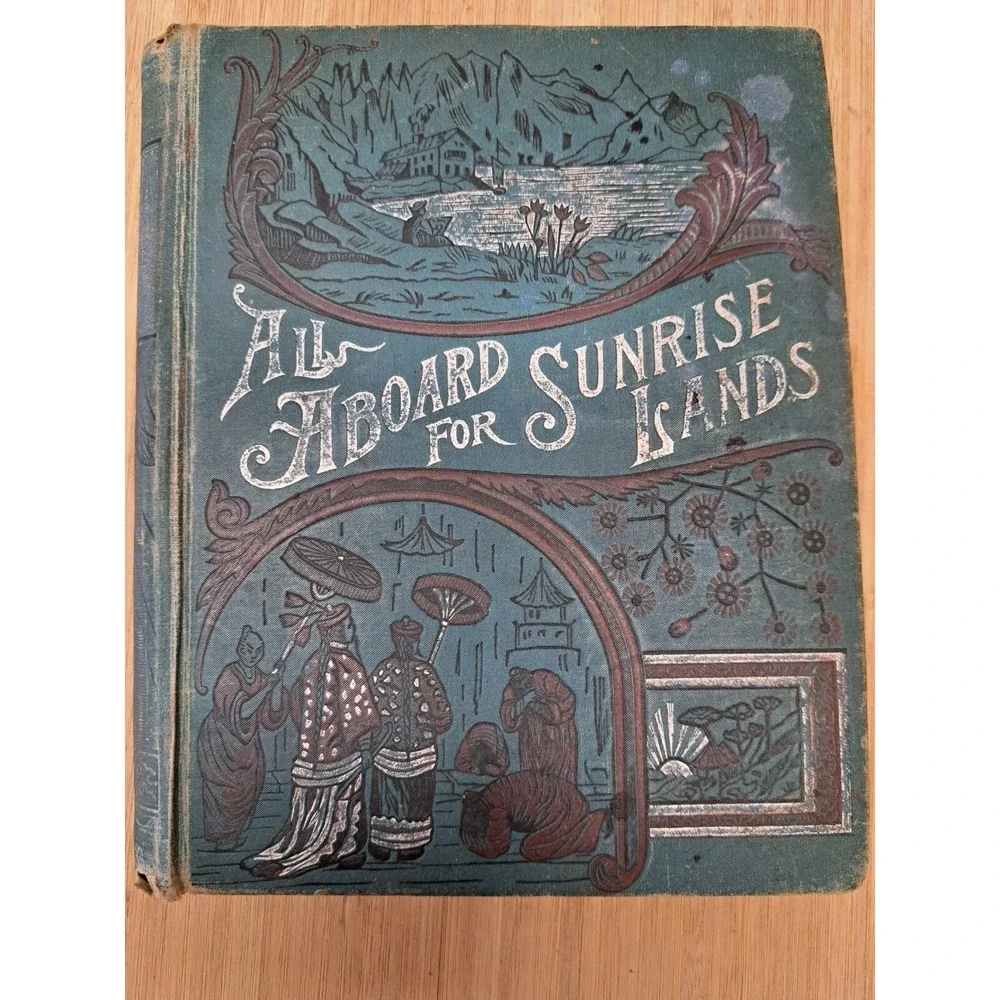 Vintage Antique Book Display Decoration All Aboard‎ For Sunrise Lands Book.
